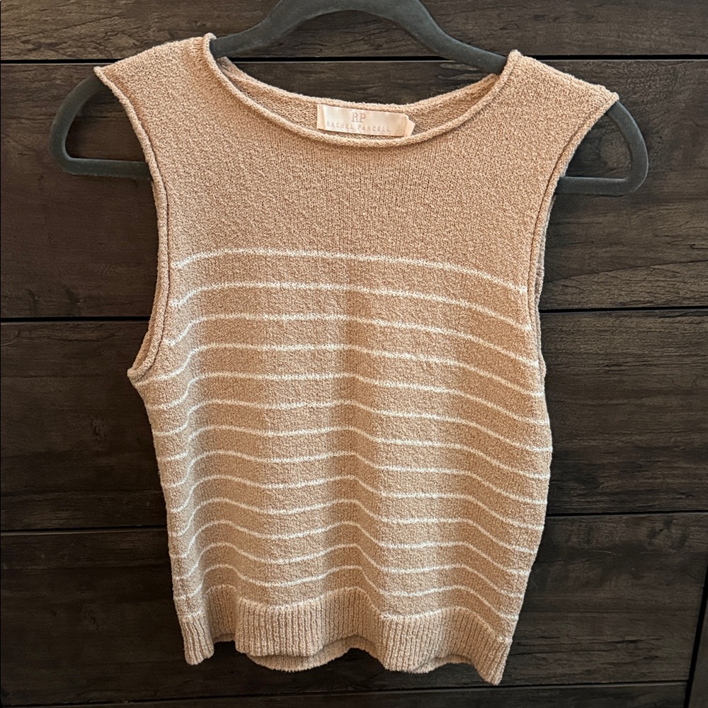 Rachel Parcell Tan and Cream Striped Muscle Tank Top